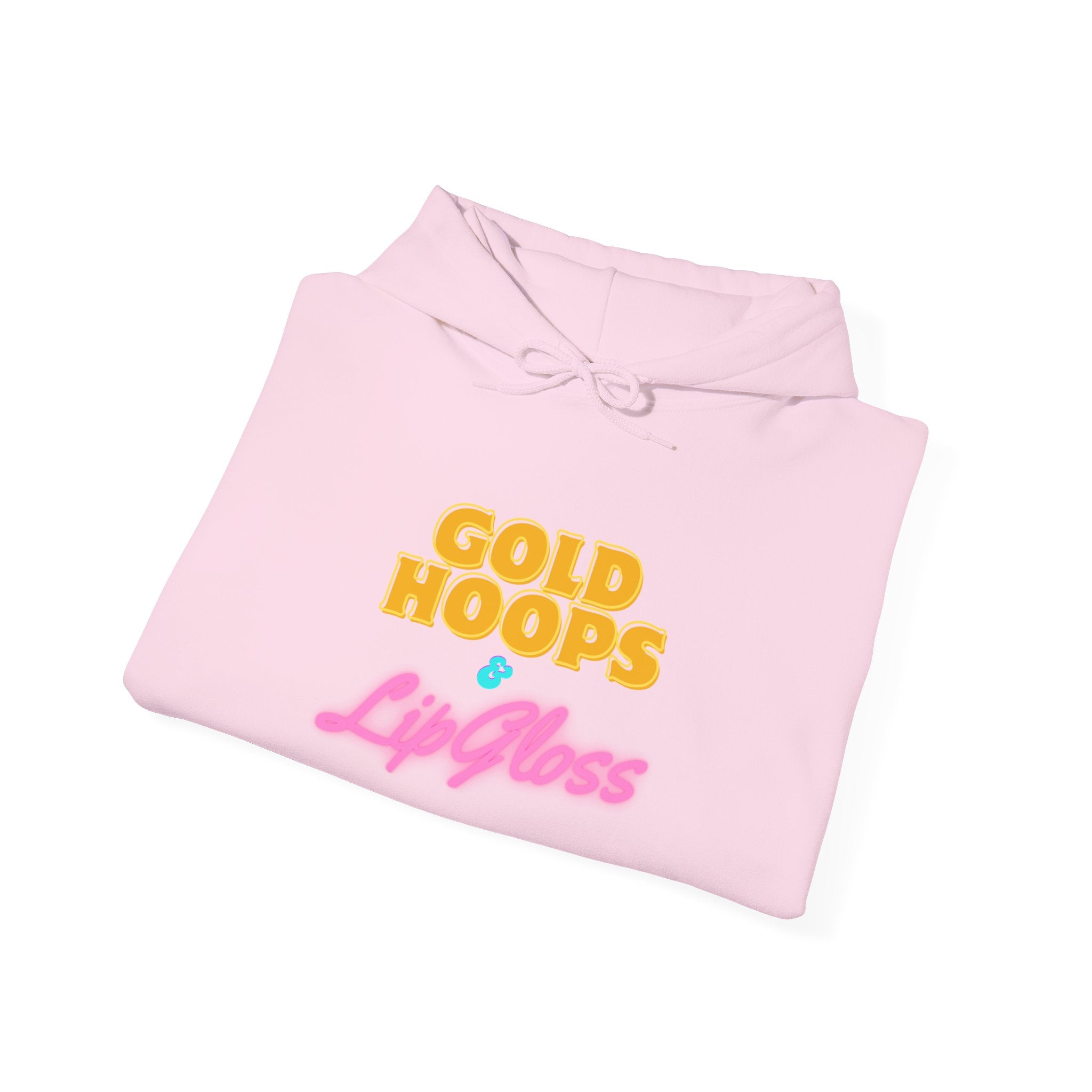Gold Hoops & Lip Gloss Hoodie — Retro Pink & Gold Graphic Pullover