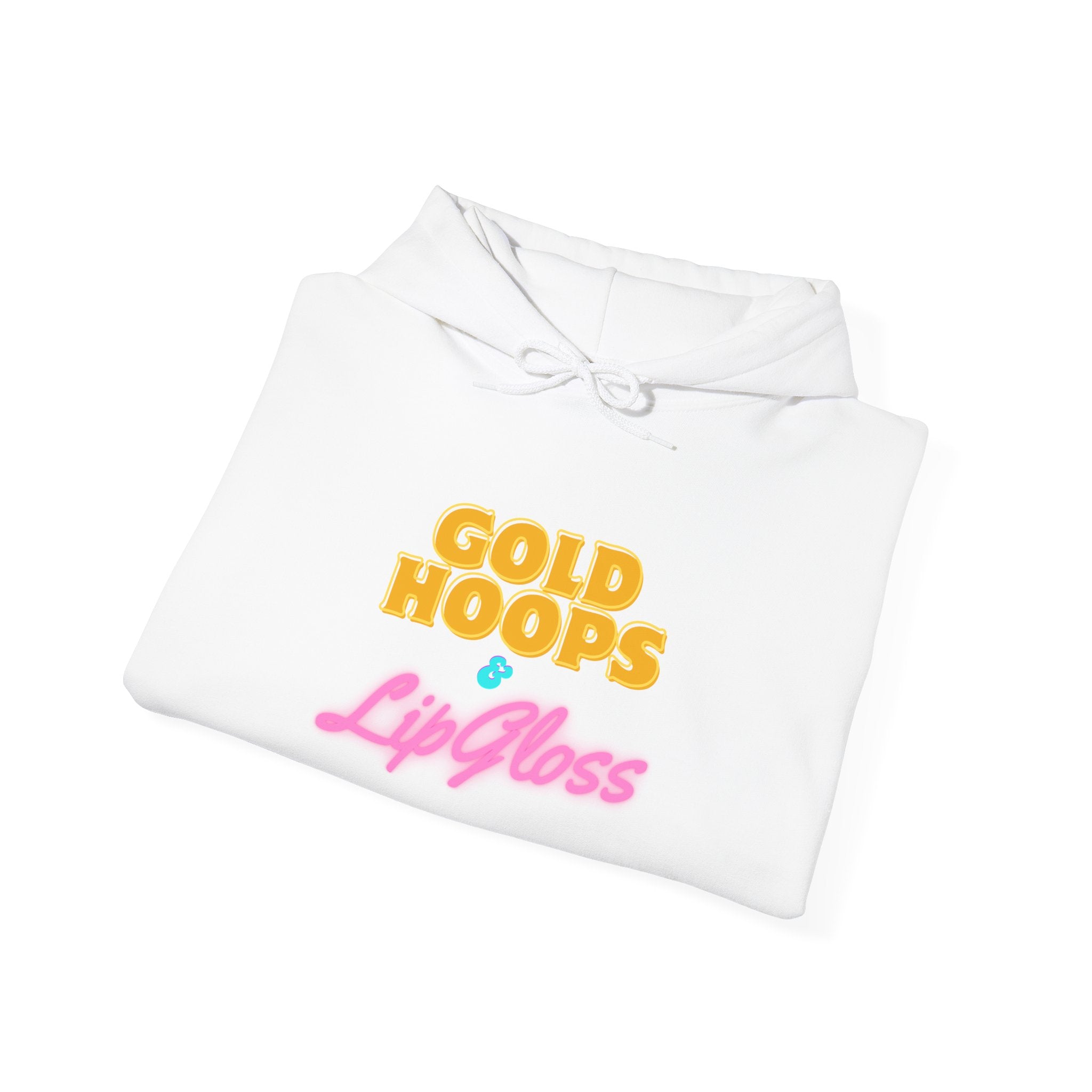 Gold Hoops & Lip Gloss Hoodie — Retro Pink & Gold Graphic Pullover